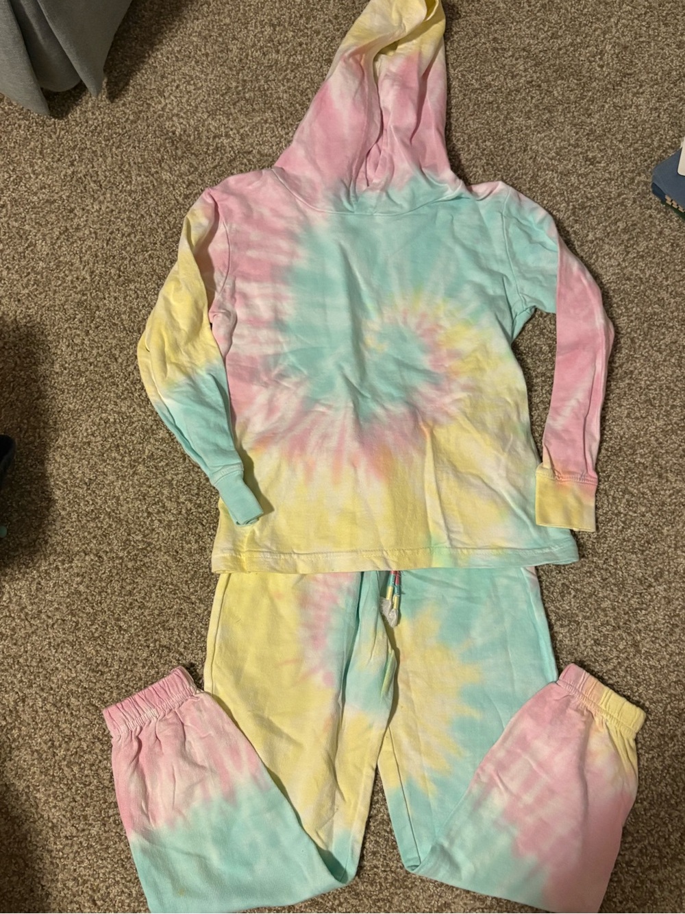 Kids Tie-Dye Hooded Matching Set - Pastel Pink, Blue & Yellow boutique